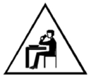 A sign with a person sitting at a table

Description automatically generated