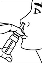 A black and white drawing of a person using a nasal spray

Description automatically generated